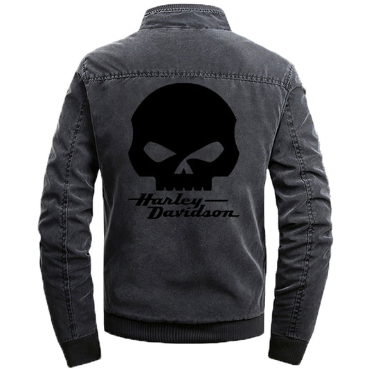 Stand Collar H D Punk Skull Logo Cotton Jacket
