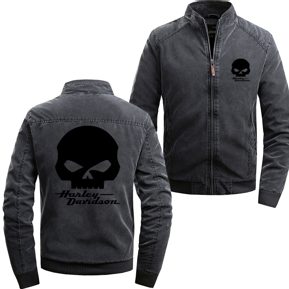 Stand Collar H D Punk Skull Logo Cotton Jacket