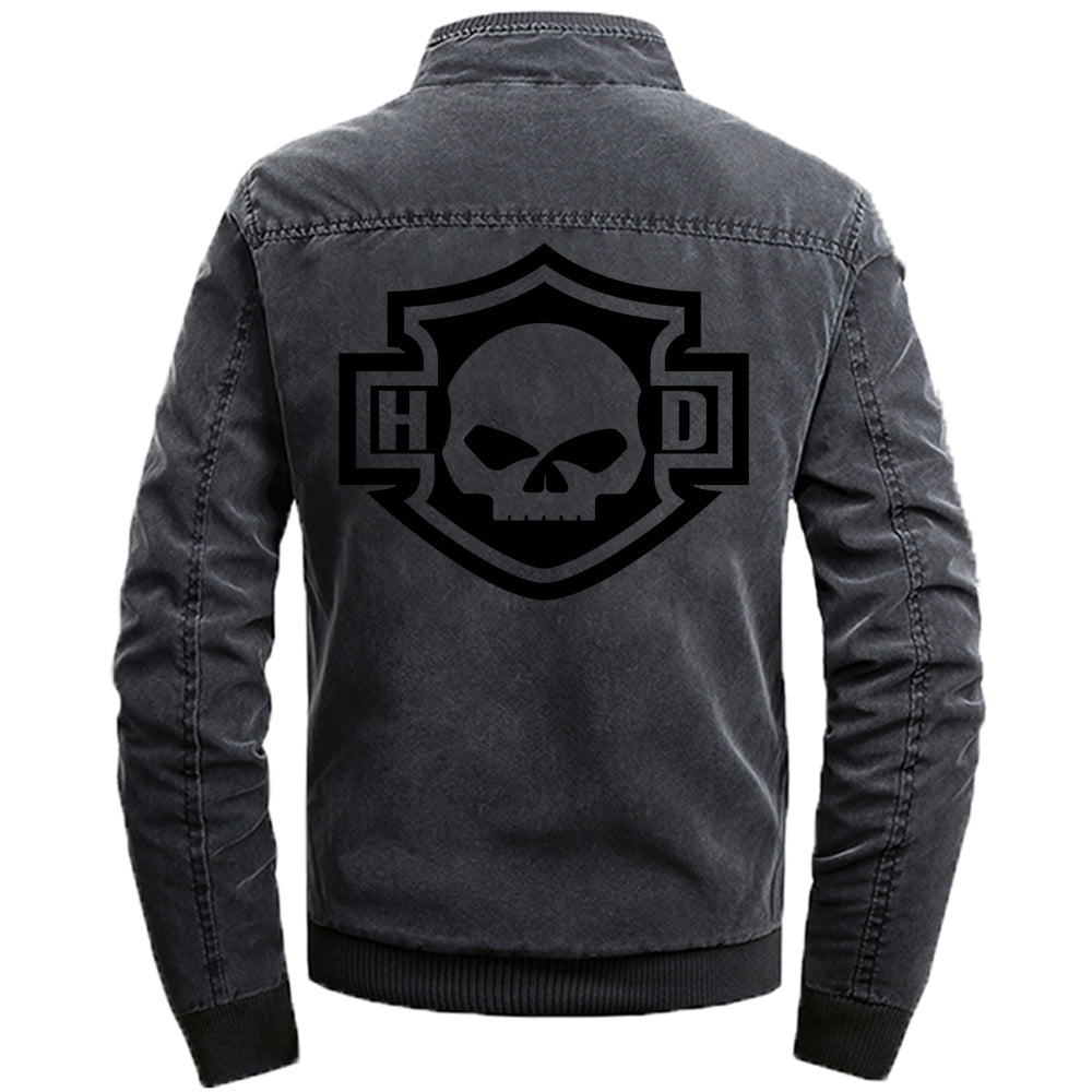 Stand Collar H D Skull Outline Logo Cotton Jacket