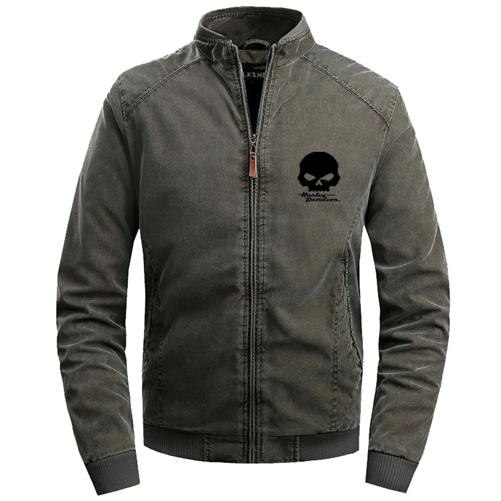 Stand Collar H D Punk Skull Logo Cotton Jacket