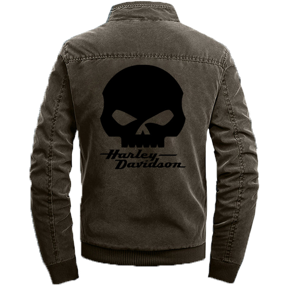 Stand Collar H D Punk Skull Logo Cotton Jacket