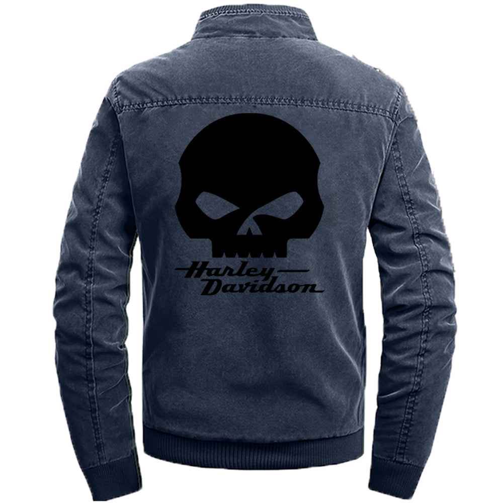 Stand Collar H D Punk Skull Logo Cotton Jacket