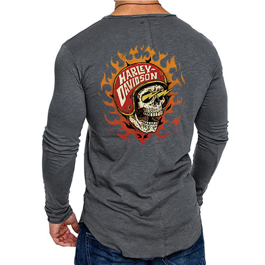 H D Burning Skull Logo Long Sleeve T Shirt