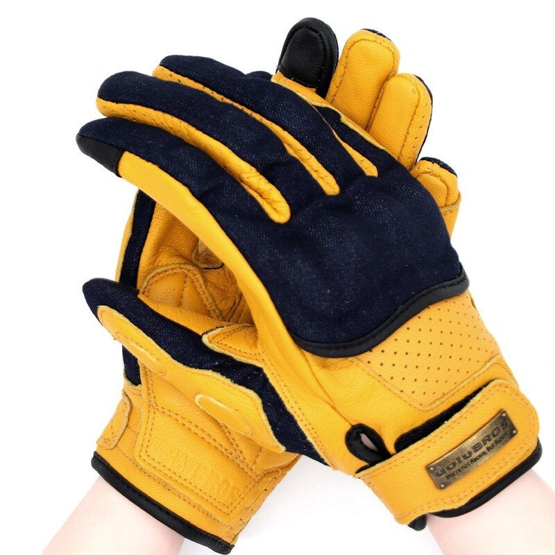 Cowboy Leather Denim Motorcycle Gloves