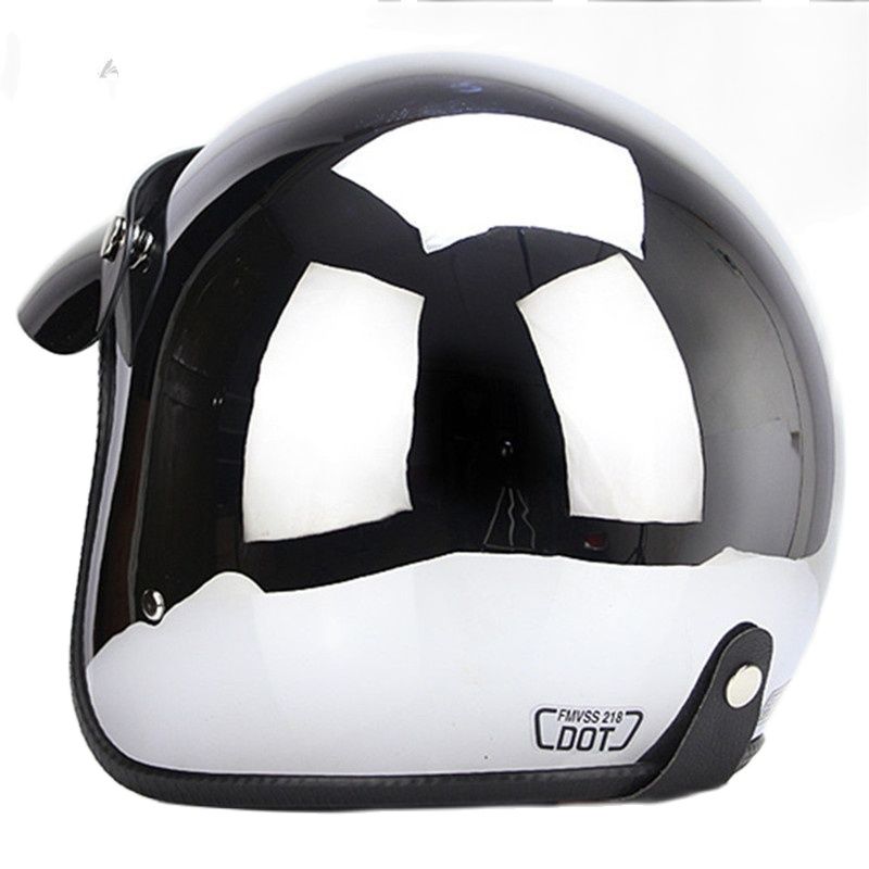 Open Face Retro Chrome Motorcycle Helmet