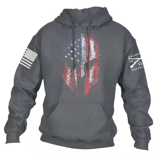 USA Flag Punisher Skull Cotton Hoodie