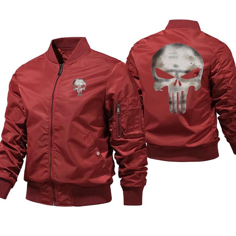 skull intarsia bomber jacket