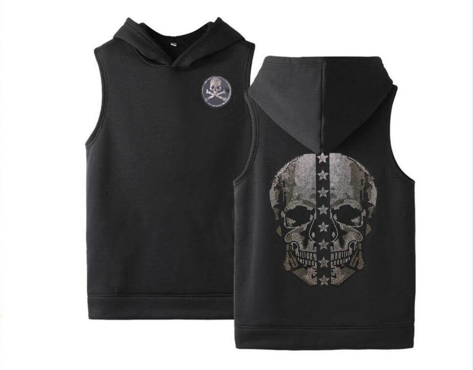 Skull Print Black Hooded Vest