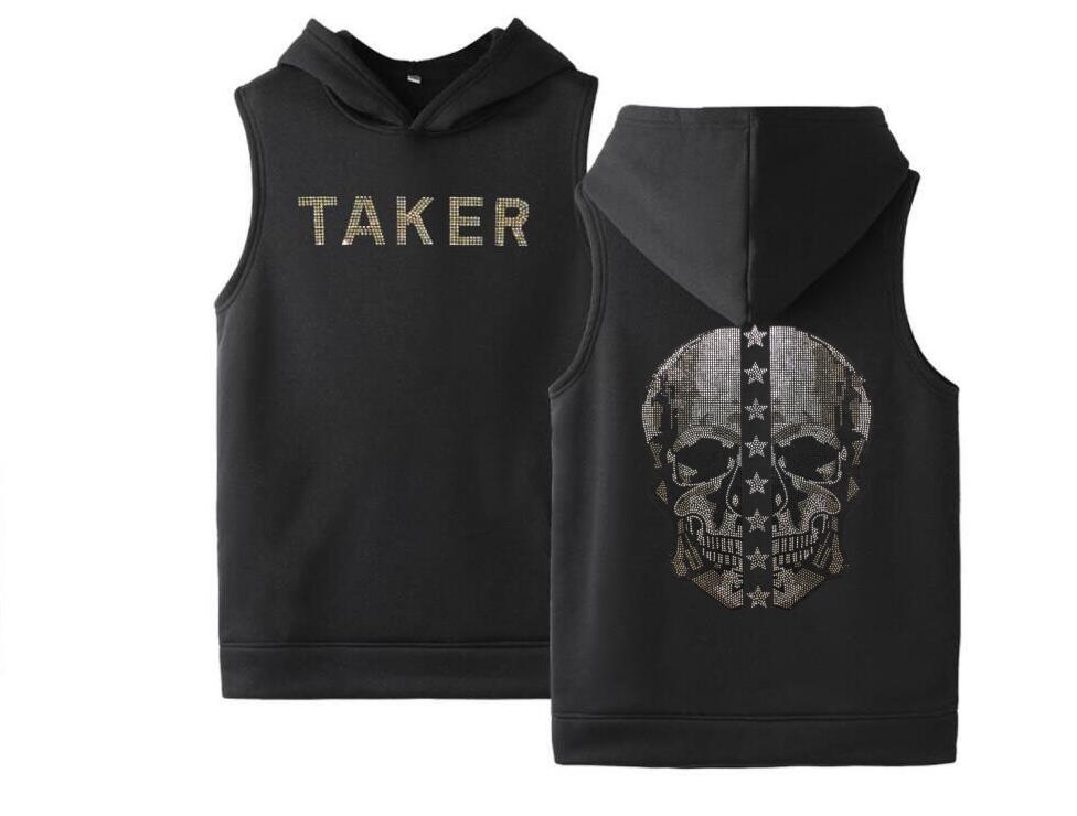 Skull Print Black Hooded Vest