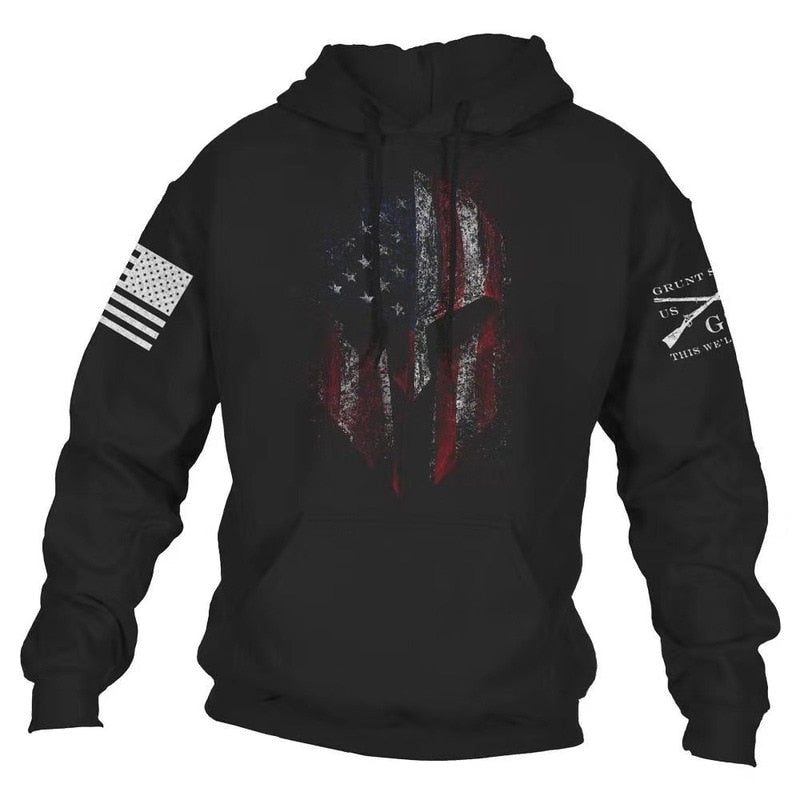 USA Flag Punisher Skull Cotton Hoodie