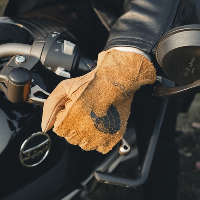 Retro Frosted Cowhide Leather Motorcycle Gloves