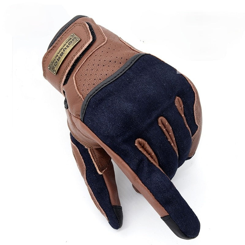 Cowboy Leather Denim Motorcycle Gloves