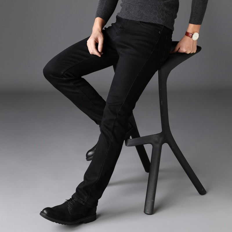 Stretch Classic Style Business Denim Black Trousers