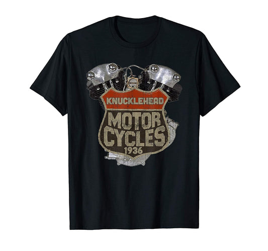 Black 1936 Knucklehead VTwin Motorcycle Old School T-Shirt