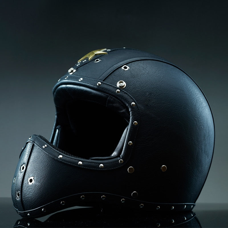 Punk Retro Motorcycle Leather Helmet