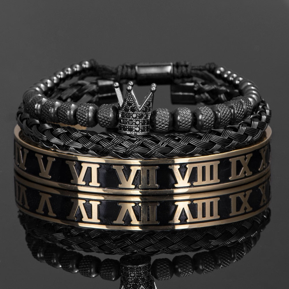  Roman men's bracelet, men's bracelet - 3pcs/Set Crown