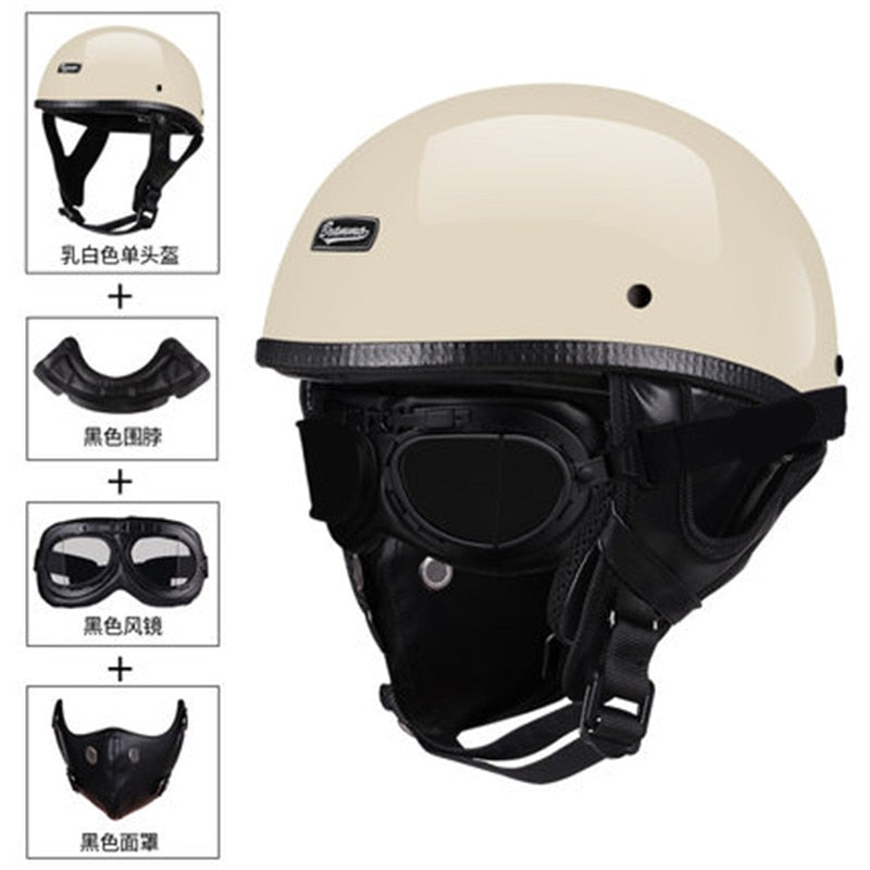 Printed Half Face Helmet With Removable Glasses and Mask