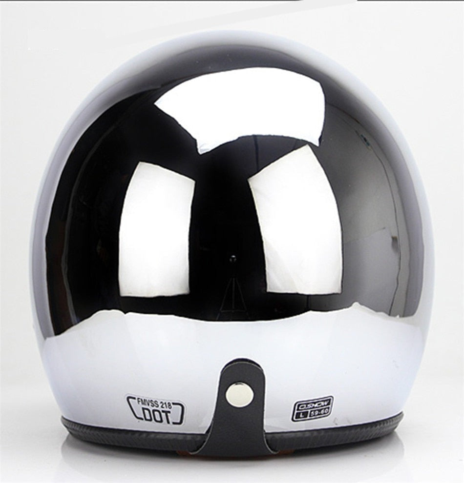 Open Face Retro Chrome Motorcycle Helmet