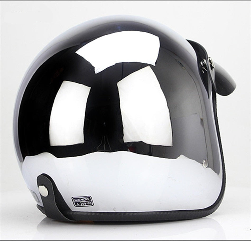 Open Face Retro Chrome Motorcycle Helmet