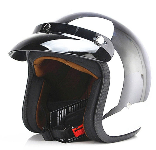 Open Face Retro Chrome Motorcycle Helmet