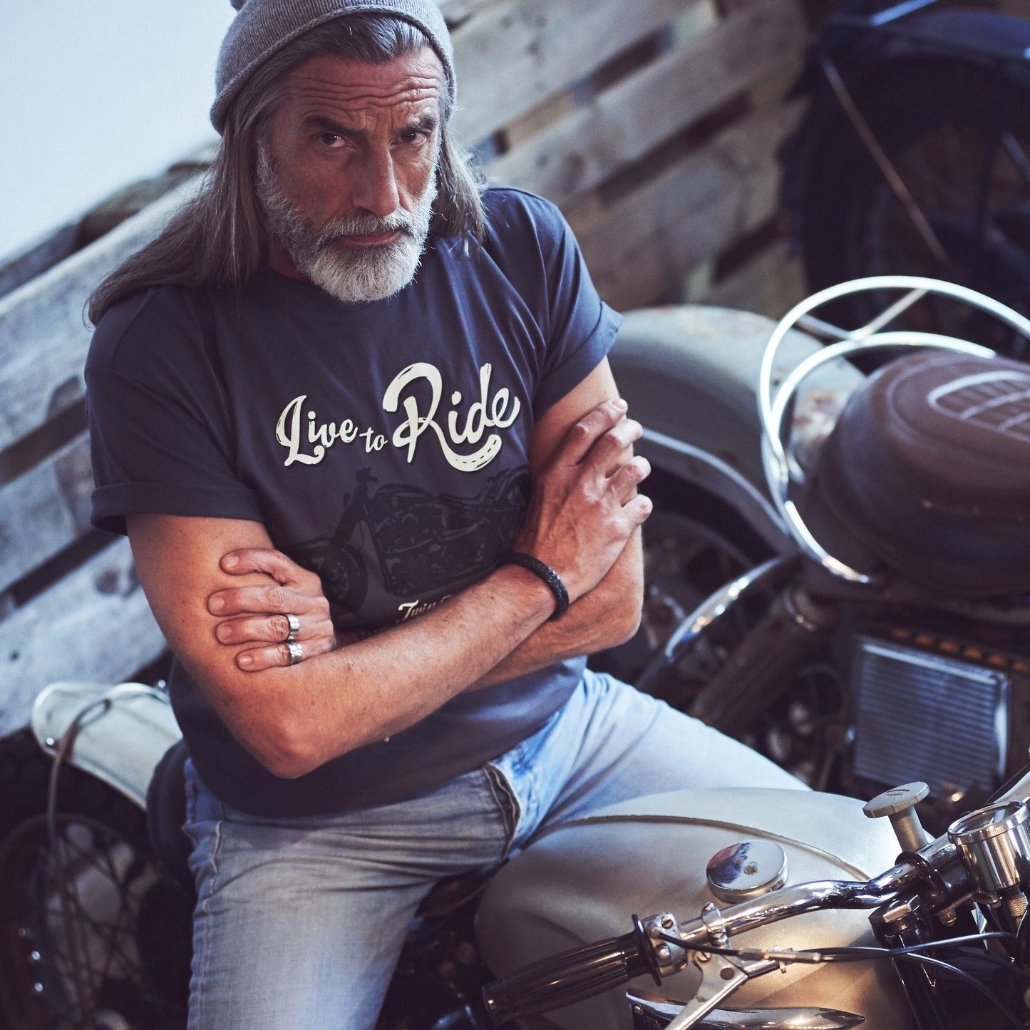 Twin Bobber Live to Ride Dark Gray Cotton T Shirt