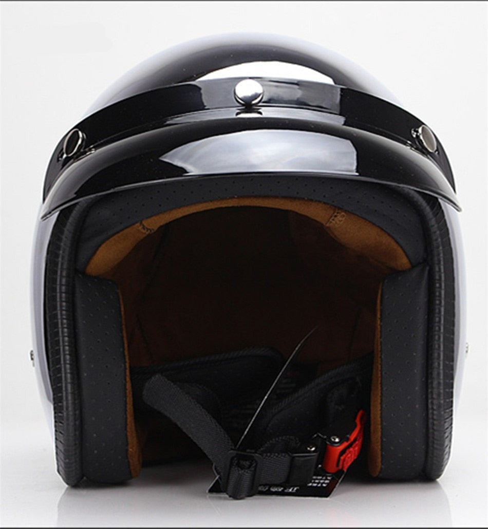 Open Face Retro Chrome Motorcycle Helmet