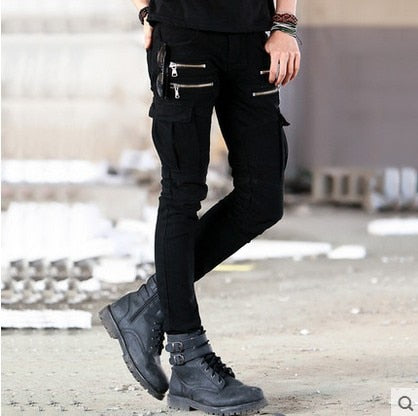 Distressed Slim Motorcycle Cargo Trousers