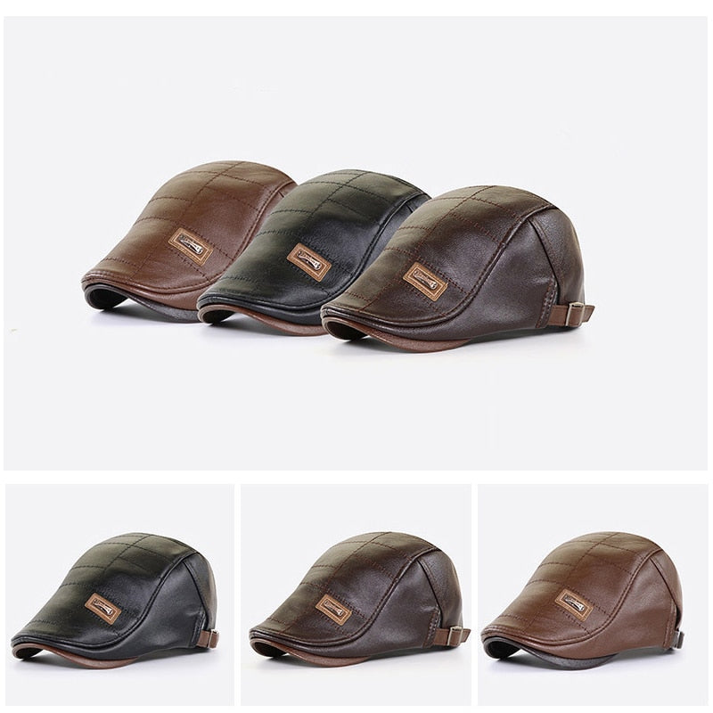 Retro PU Leather Beret Hats