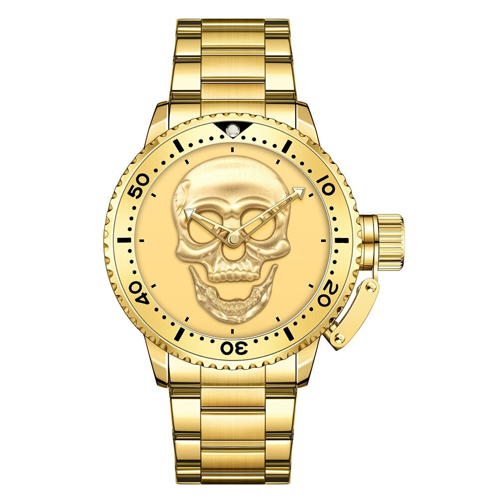 3D Skeleton Skull Unidirectional Bezel 30M Waterproof Watch