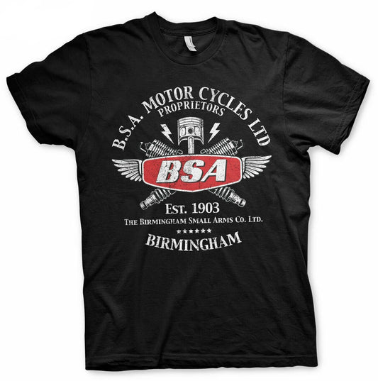 Black BSA Motorcycles Spark Plugs Cotton T-shirt