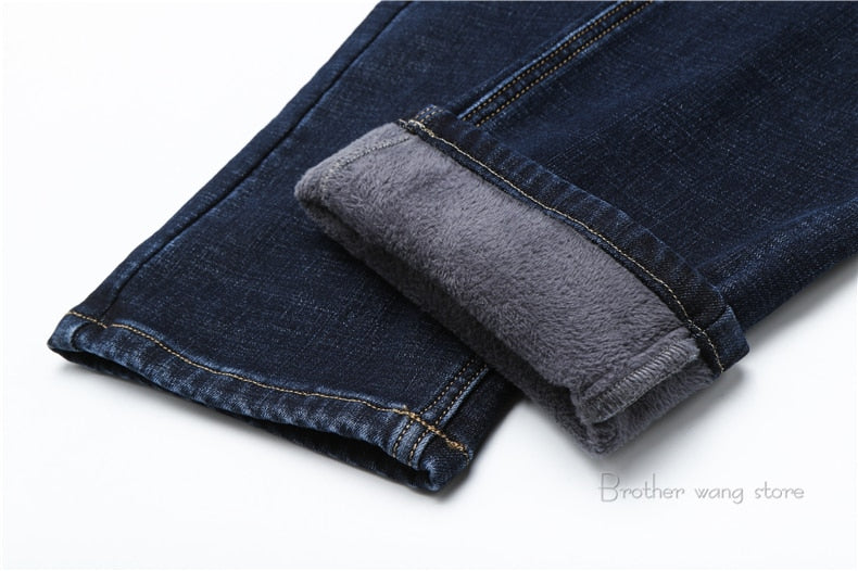 Winter Warm Classic Denim Straight Fleece Trousers