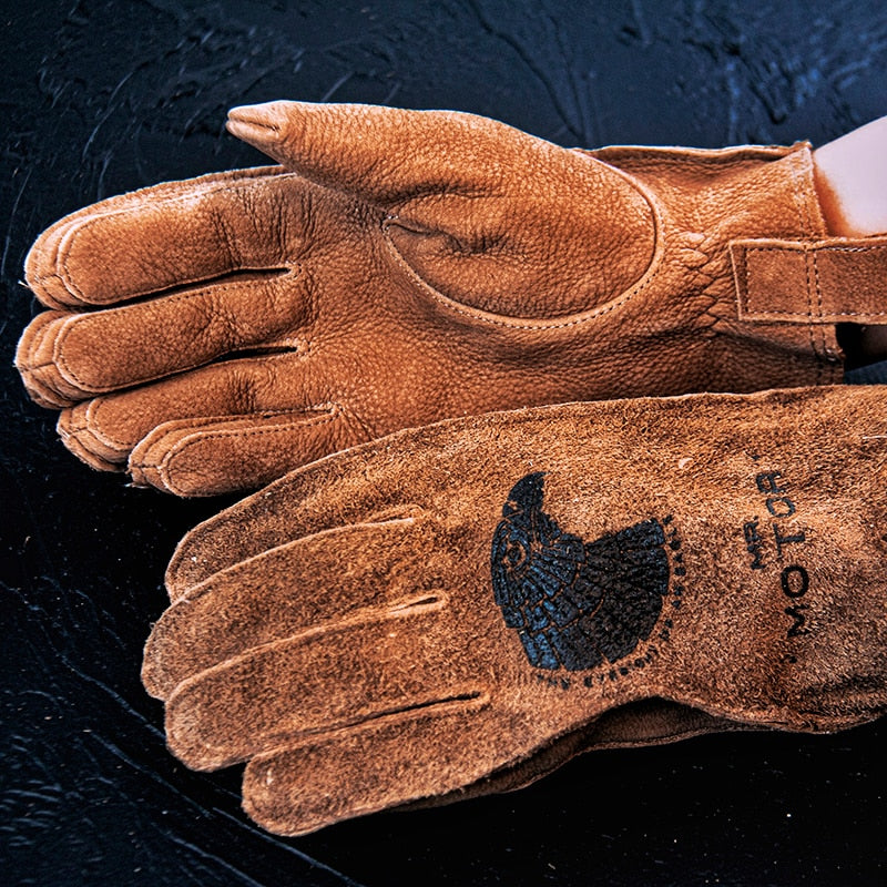 Retro Frosted Cowhide Leather Motorcycle Gloves