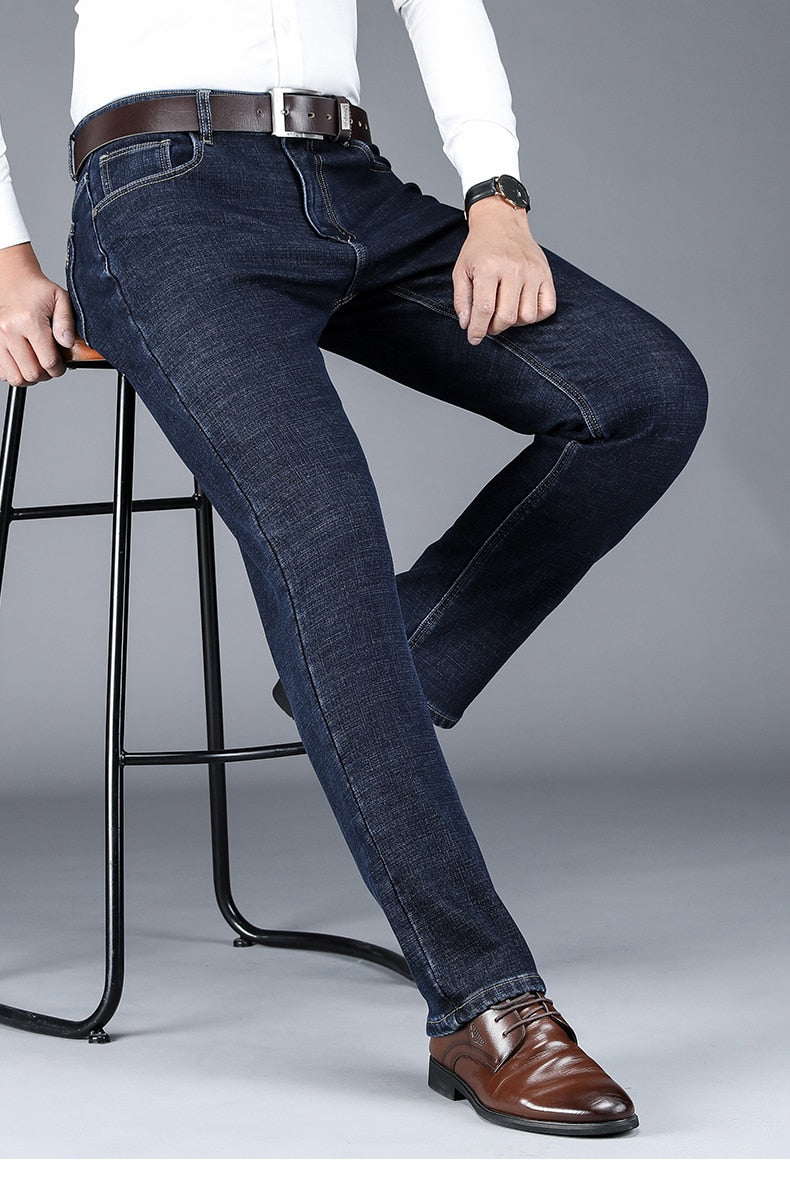 Winter Warm Classic Denim Straight Fleece Trousers