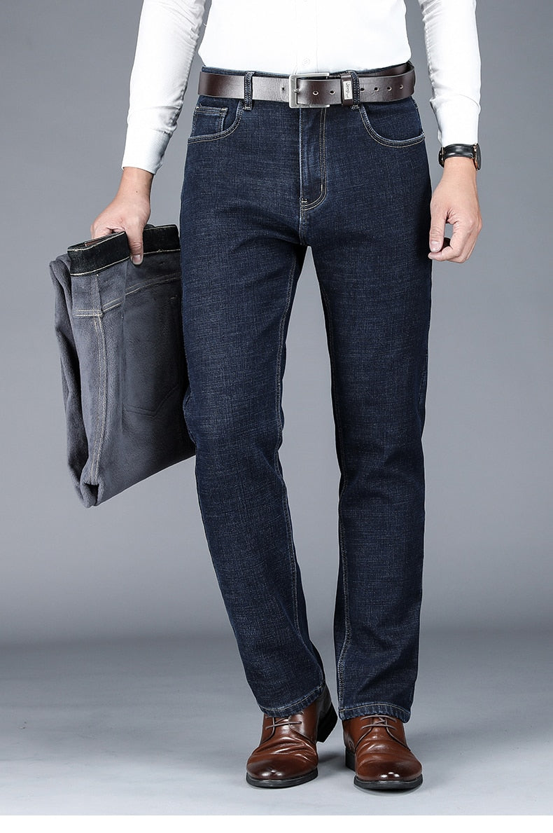 Winter Warm Classic Denim Straight Fleece Trousers