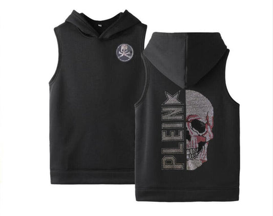 Skull Print Black Hooded Vest