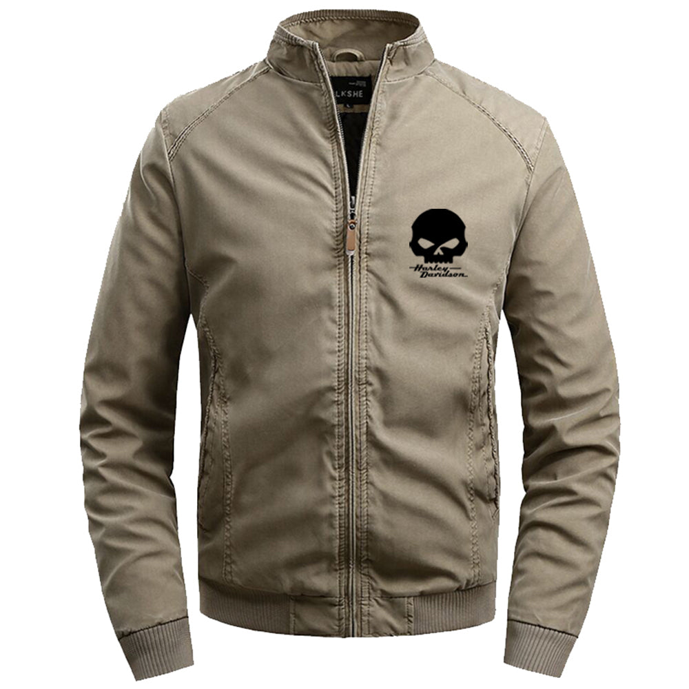 Stand Collar H D Punk Skull Logo Cotton Jacket