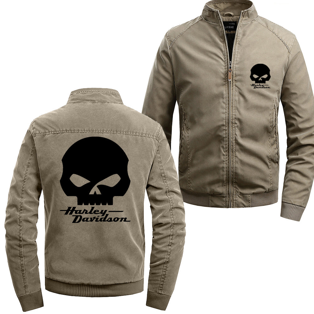 Stand Collar H D Punk Skull Logo Cotton Jacket