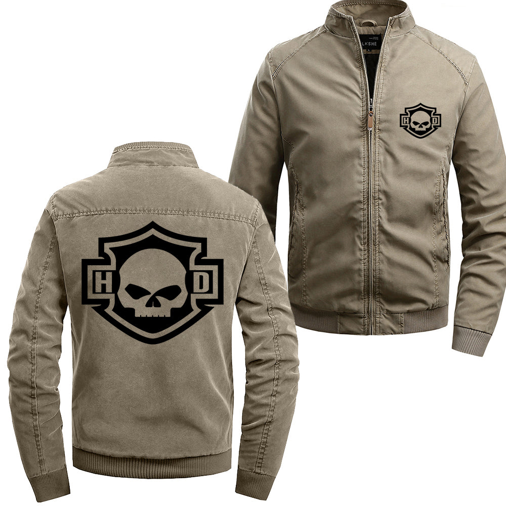 Stand Collar H D Skull Outline Logo Cotton Jacket