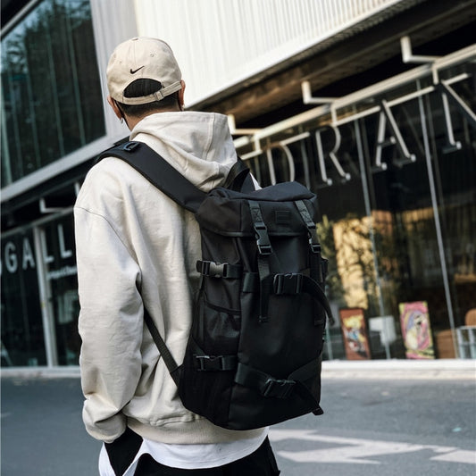 Black Large Capacity Nylon Backpack