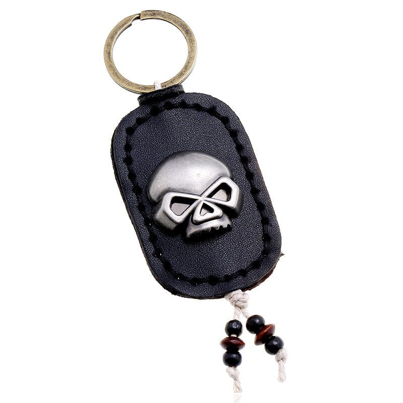 Vintage Double Layer Skull Leather Keychains