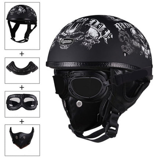 Printed Half Face Helmet With Removable Glasses and Mask