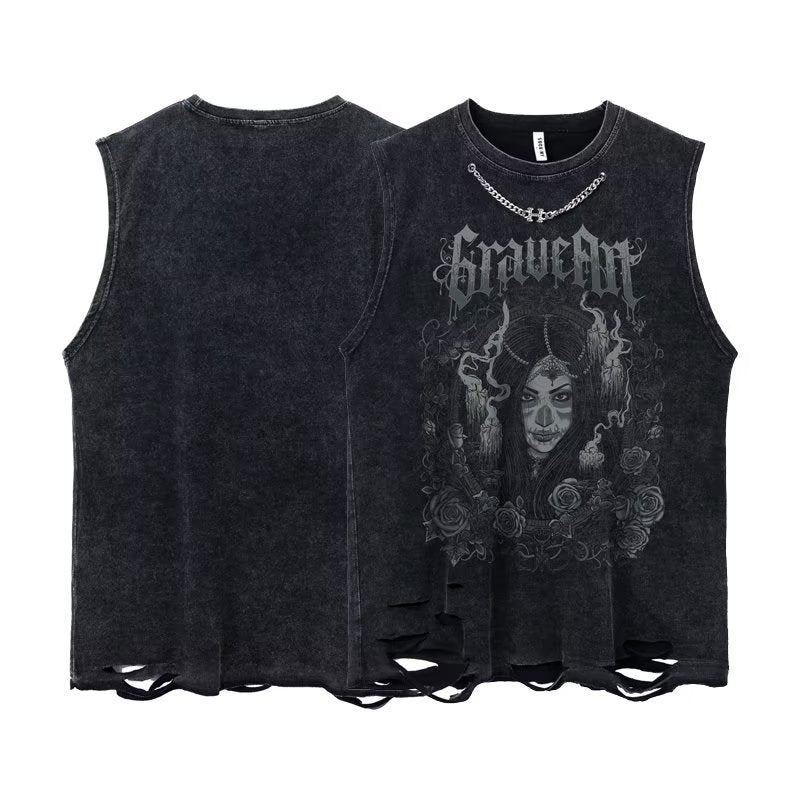 Demon Black Vintage Washed Vest