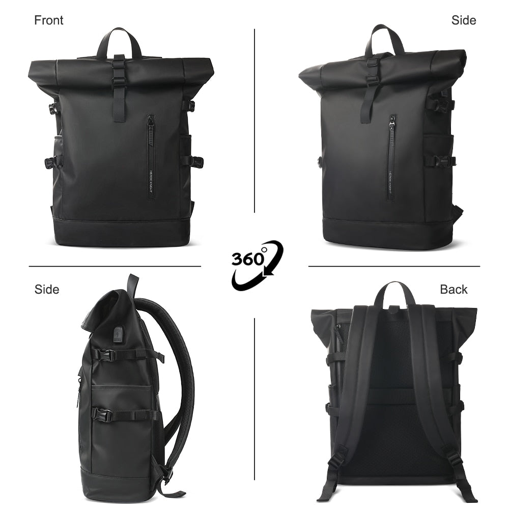 Black Waterproof USB Charging Backpack