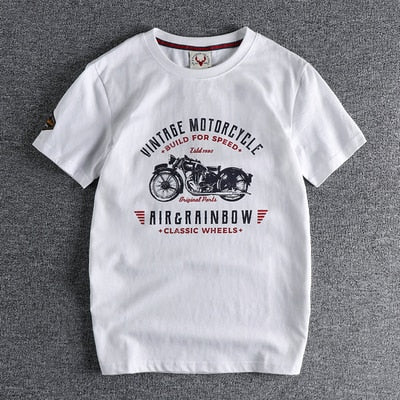 Retro Motorcycle Printed Washed T-shirt