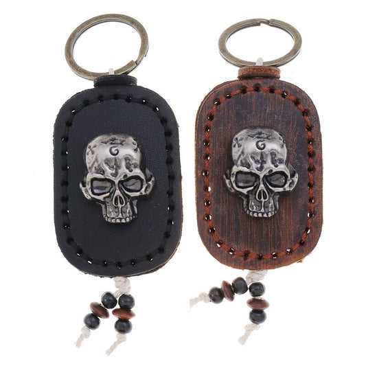 Vintage Double Layer Skull Leather Keychains