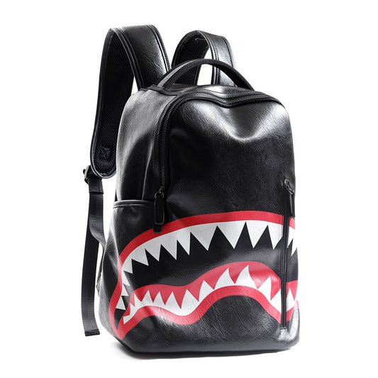 Shark Print Leather Backpack