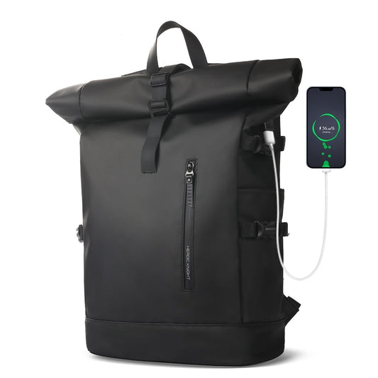 Black Waterproof USB Charging Backpack