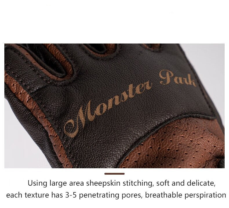 Dual Color Retro Sheepskin Motorcycle Gloves