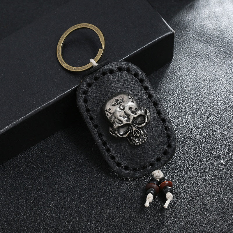 Vintage Double Layer Skull Leather Keychains