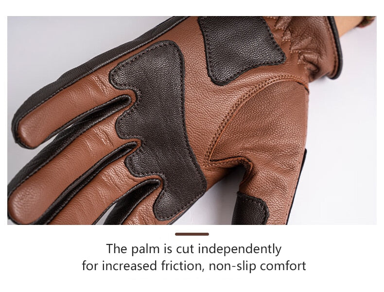 Dual Color Retro Sheepskin Motorcycle Gloves